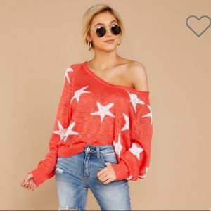 Let's Camp Out Coral And White Star Top- NWT